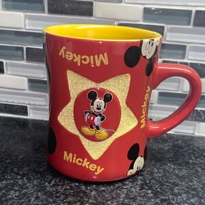 Disney Theme Parks Authentic Mickey Mouse 3D Coffee Mug Tea Cup Red Golden Star